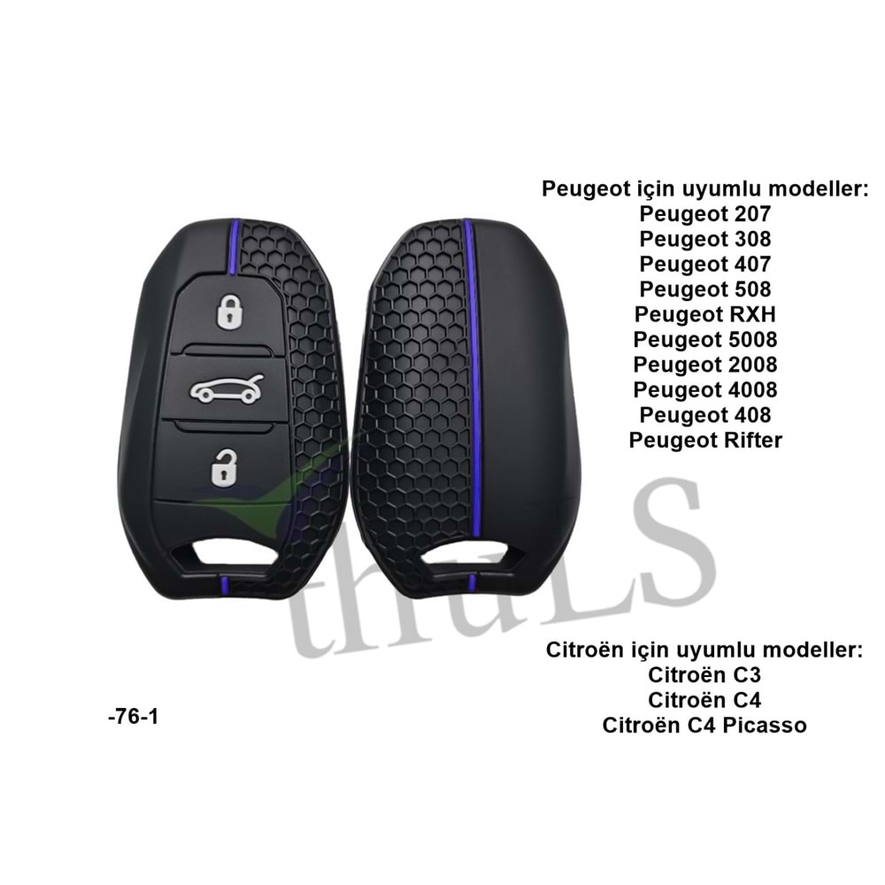SİLİKON ANAH. KILIFI -76-1 PEUGEOT MAVİ ÇİZGİLİ PETEKLİ