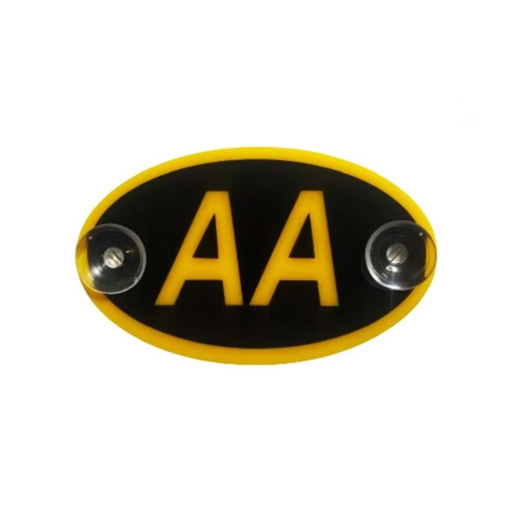 PLEKSİ OVAL AA YAZILI SİYAH ZEMİN SARI YAZI