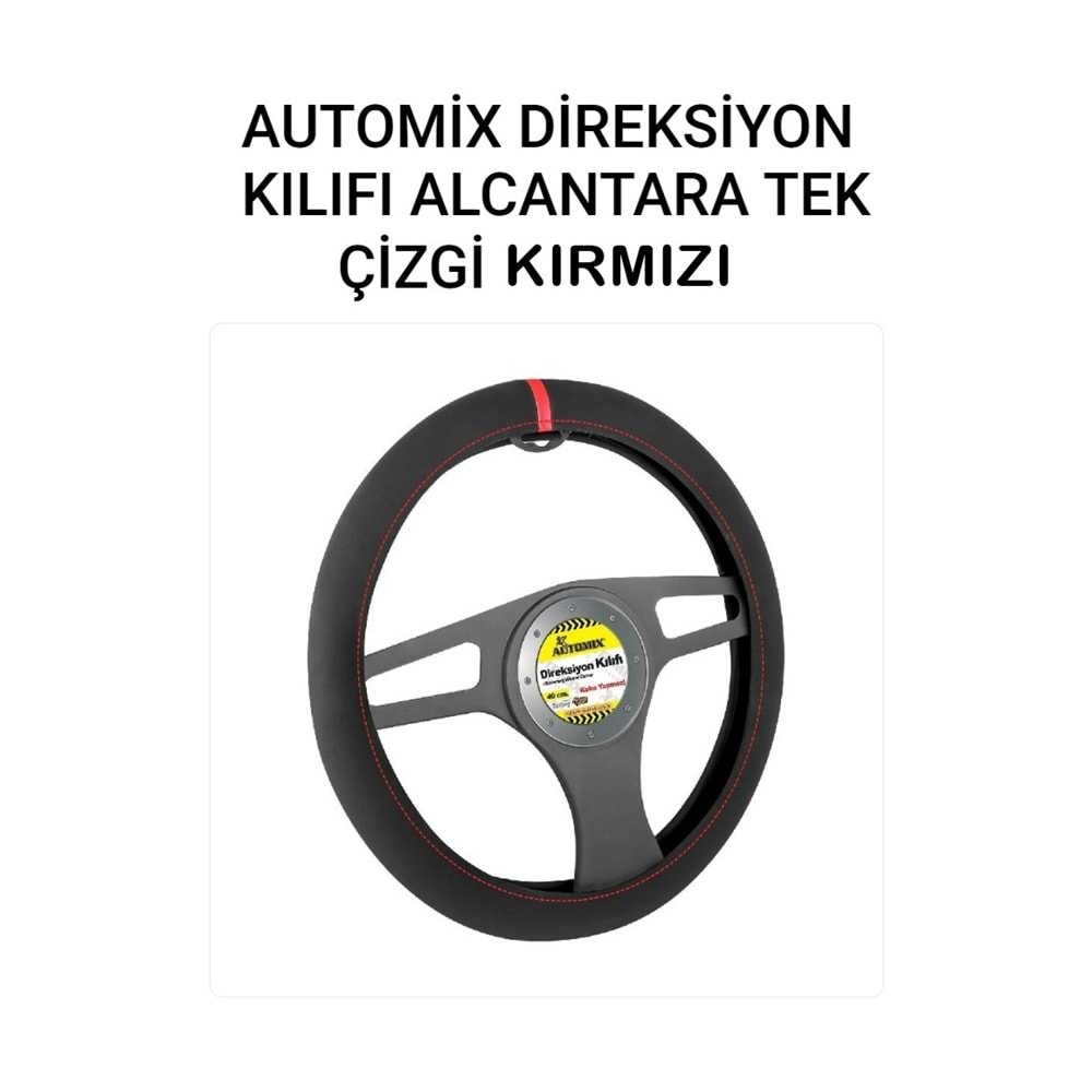 AUTOMIX DİREKSİYON KILIFI ALCANTARA KIRMIZI ÇİZGİ
