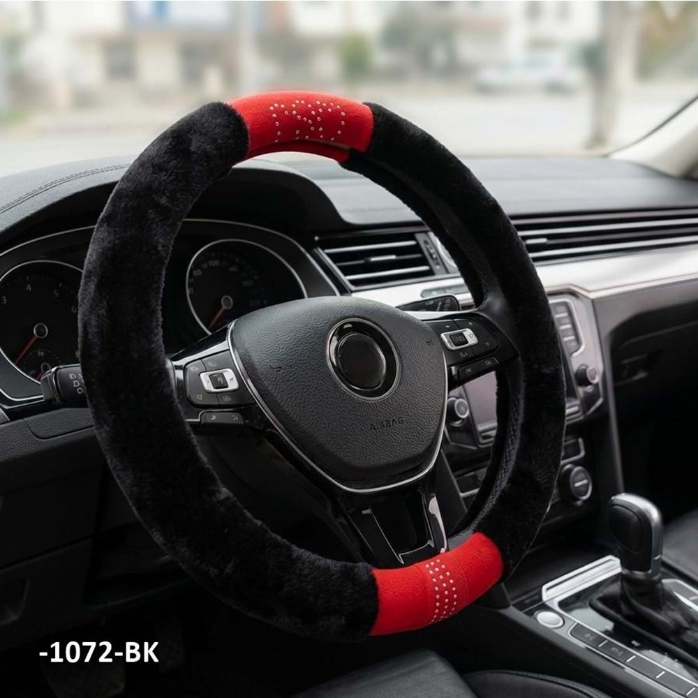 DİREKSİYON KILIFI GEÇME 37-38 CM. -1072-BK PELUŞ KIRMIZI SİYAH TAŞLI
