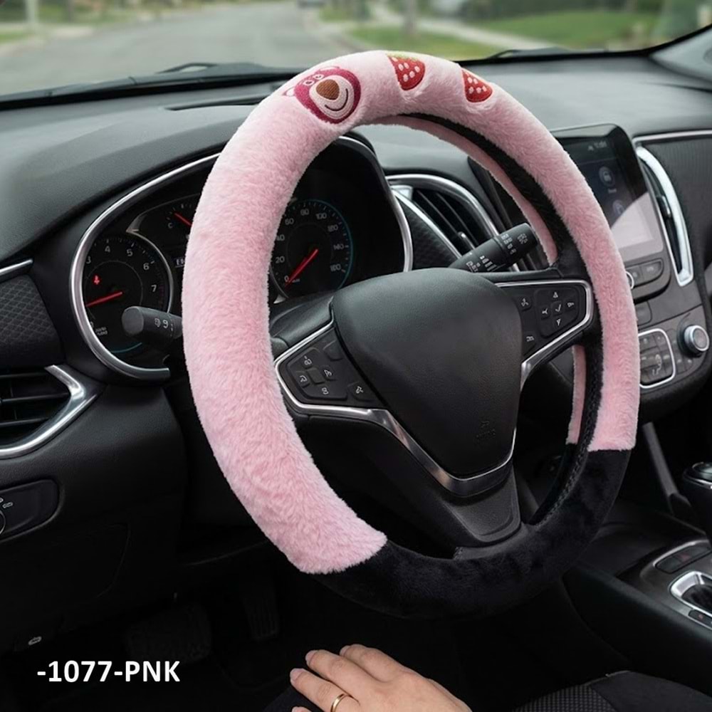 DİREKSİYON KILIFI GEÇME 37-38 CM. -1077-PNK PELUŞ AYICIKLI PEMBE SİYAH