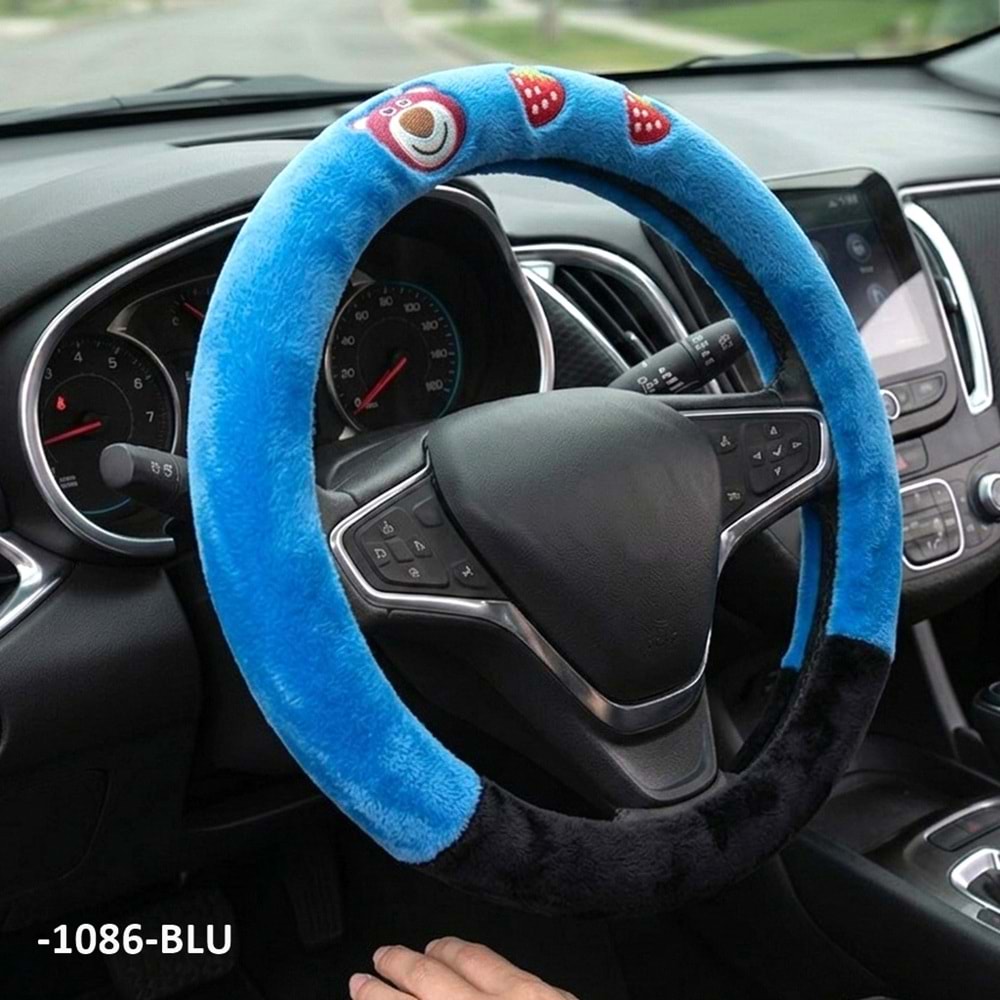DİREKSİYON KILIFI GEÇME 37-38 CM. -1086-BLU PELUŞ AYICIKLI MAVİ SİYAH