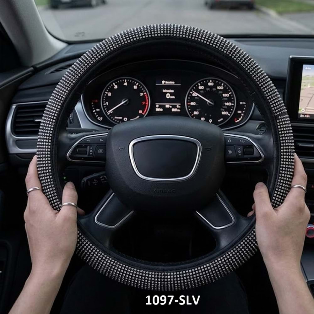 DİREKSİYON KILIFI GEÇME 37-38 CM. -1097-SLV GÜMÜŞ KRİSTAL TAŞLI