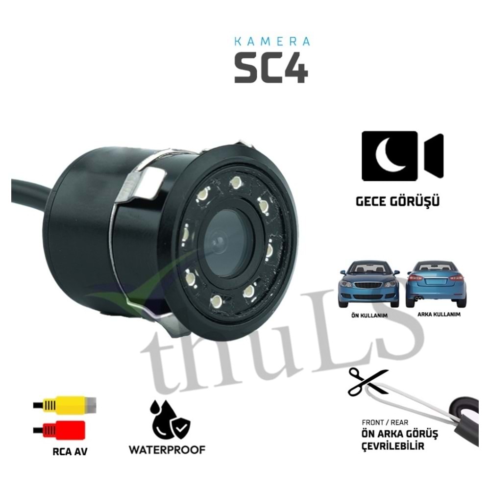 KAMERA SC4 TAMPON 18,5 MM. IŞIKLI ÖN ARKA GÖRÜŞ. ÇEVRİLEBİLİR