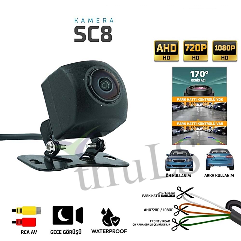 KAMERA SC8 GENİŞ AÇI AHD720P VE 1080HP ÖN ARKA GÖRÜŞ ÇEVRİLEBİLİR PARK HATTI KONTROLÜ