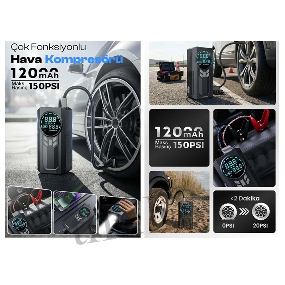 ÇOK FONKSİYONLU HAVA KOMPRESÖRÜ AKÜ TAKVİYE ŞARJLI