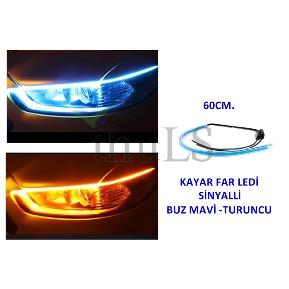 KAYAR FAR LEDİ SİNYALLİ-135 60 CM. BUZ MAVİ-TURUNCU