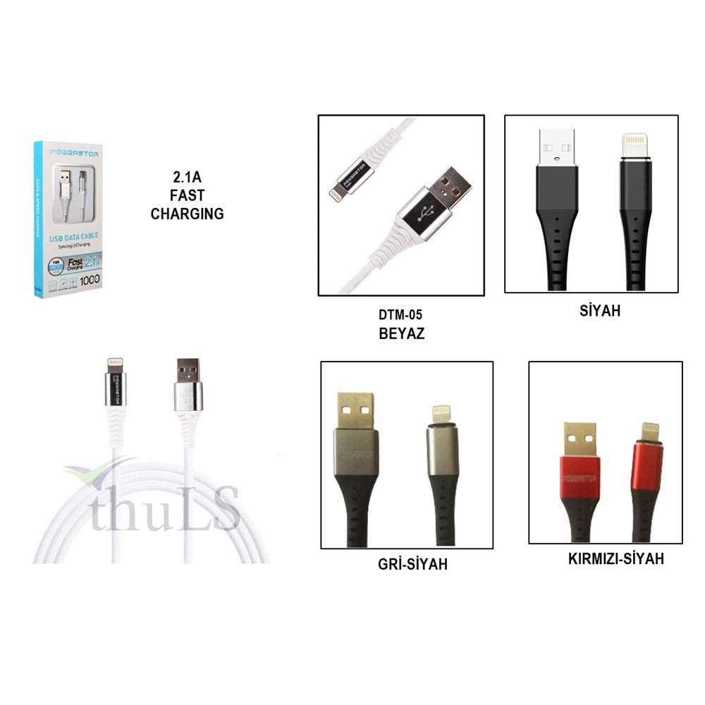 POWERSTAR ŞARJ KABLOSU DTM-05 IPHONE BEYAZ