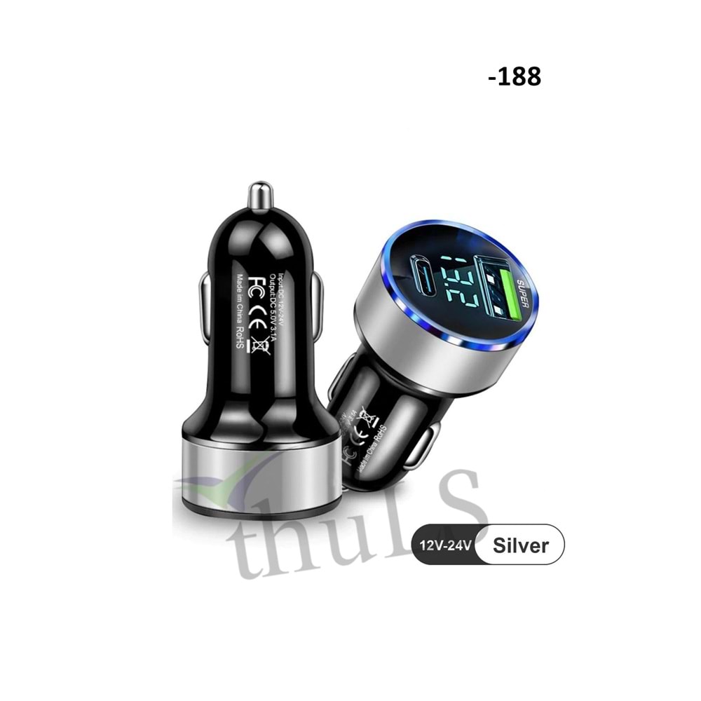 ÇAKMAKLIK -188 ARAÇ İÇİ USB 3.0 TYPE C SOKETLİ 12V-24V
