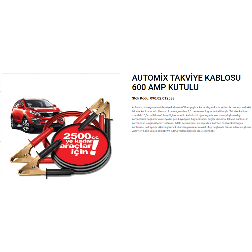 AUTOMIX AKÜ TAKVİYE KABLOSU 600 AMPER