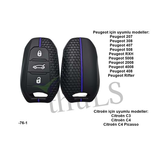 SİLİKON ANAH. KILIFI -76-1 PEUGEOT MAVİ ÇİZGİLİ PETEKLİ