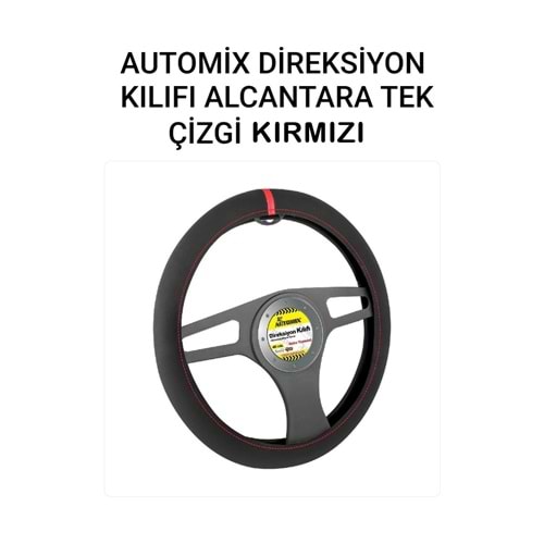 AUTOMIX DİREKSİYON KILIFI ALCANTARA KIRMIZI ÇİZGİ