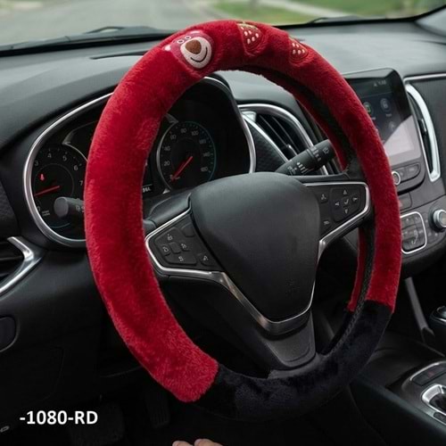 DİREKSİYON KILIFI GEÇME 37-38 CM. -1080-RD PELUŞ KIRMIZI SİYAH