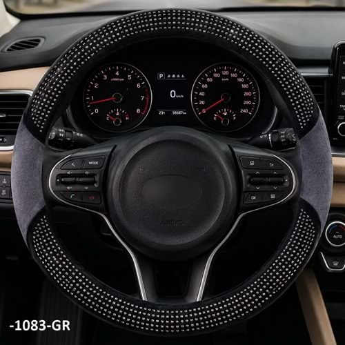 DİREKSİYON KILIFI GEÇME 37-38 CM. -1083-GR PELUŞ GRİ SİYAH TAŞLI