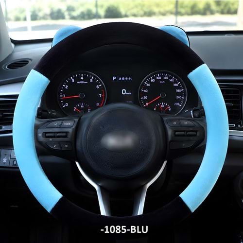 DİREKSİYON KILIFI GEÇME 37-38 CM. -1085-BLU KADİFE PELUŞ KULAKLI MAVİ SİYAH