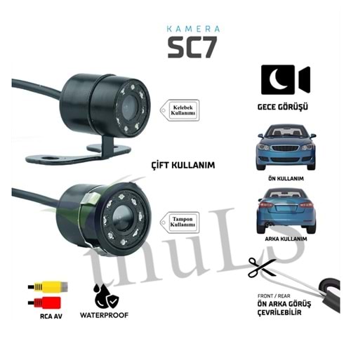 KAMERA SC7 IŞIKLI KELEBEK-TAMPON MODEL ÖN ARKA GÖRÜŞ. ÇEVRİLEBİLİR