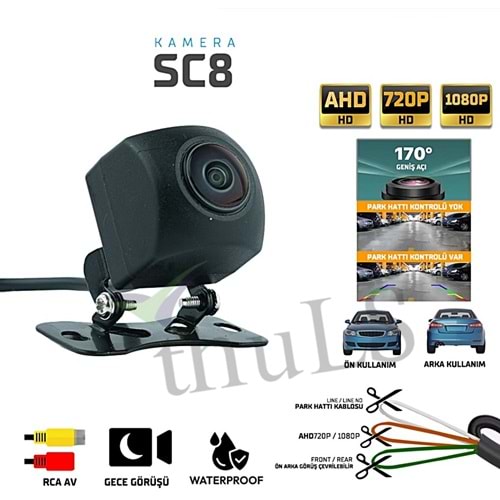 KAMERA SC8 GENİŞ AÇI AHD720P VE 1080HP ÖN ARKA GÖRÜŞ ÇEVRİLEBİLİR PARK HATTI KONTROLÜ