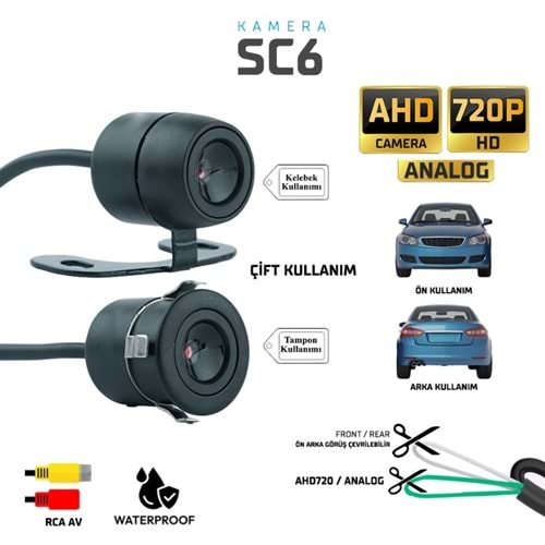 KAMERA SC6 KELEBEK -TAMPON MODEL AHD 720P ve. ANALOG ÖN ARKA GÖRÜŞ ÇEVRİLEBİLİR