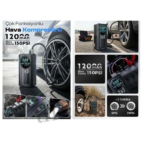 ÇOK FONKSİYONLU HAVA KOMPRESÖRÜ AKÜ TAKVİYE ŞARJLI