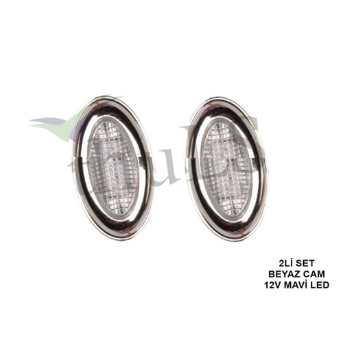 DEKOR LAMBA OVAL 2Lİ SET BEYAZ CAM 12V MAVİ LED