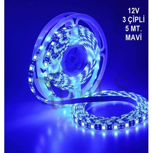 ŞERİT LED SİLİKONLU 12V 5 MT. 3 ÇİPLİ MAVİ