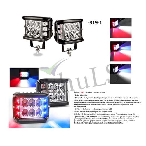 OFFROAD SIS -319-1 BEYAZ-KIRMIZI-MAVİ 12 LED 36W ÇİFT