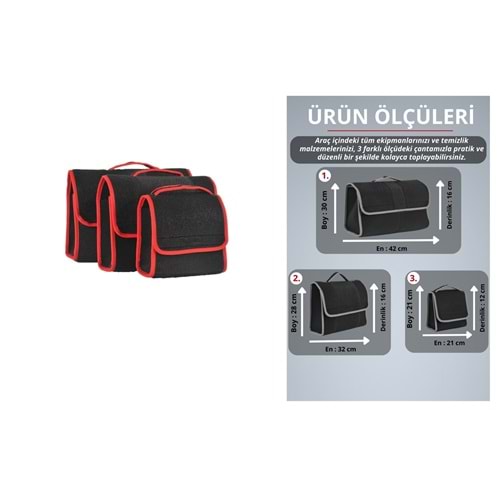 THULS BAGAJ ÇANTASI 3Ü SET SİYAH-KIRMIZI BİYE