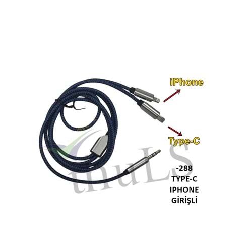 AUX KABLOSU -288 TYPE-C/IPHONE GİRİŞLİ