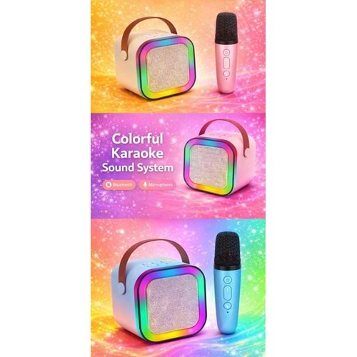 KARAOKE SOUND SYSTEM SES BOMBASI MİKROFONLU PEMBE