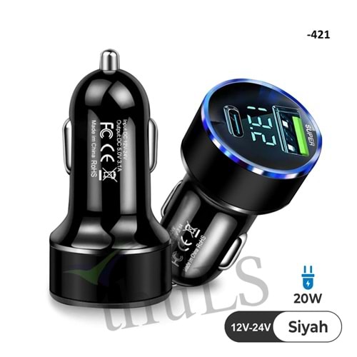 ÇAKMAKLIK -421 ARAÇ İÇİ USB 3.0 TYPE C 20W SOKETLİ 12V-24V