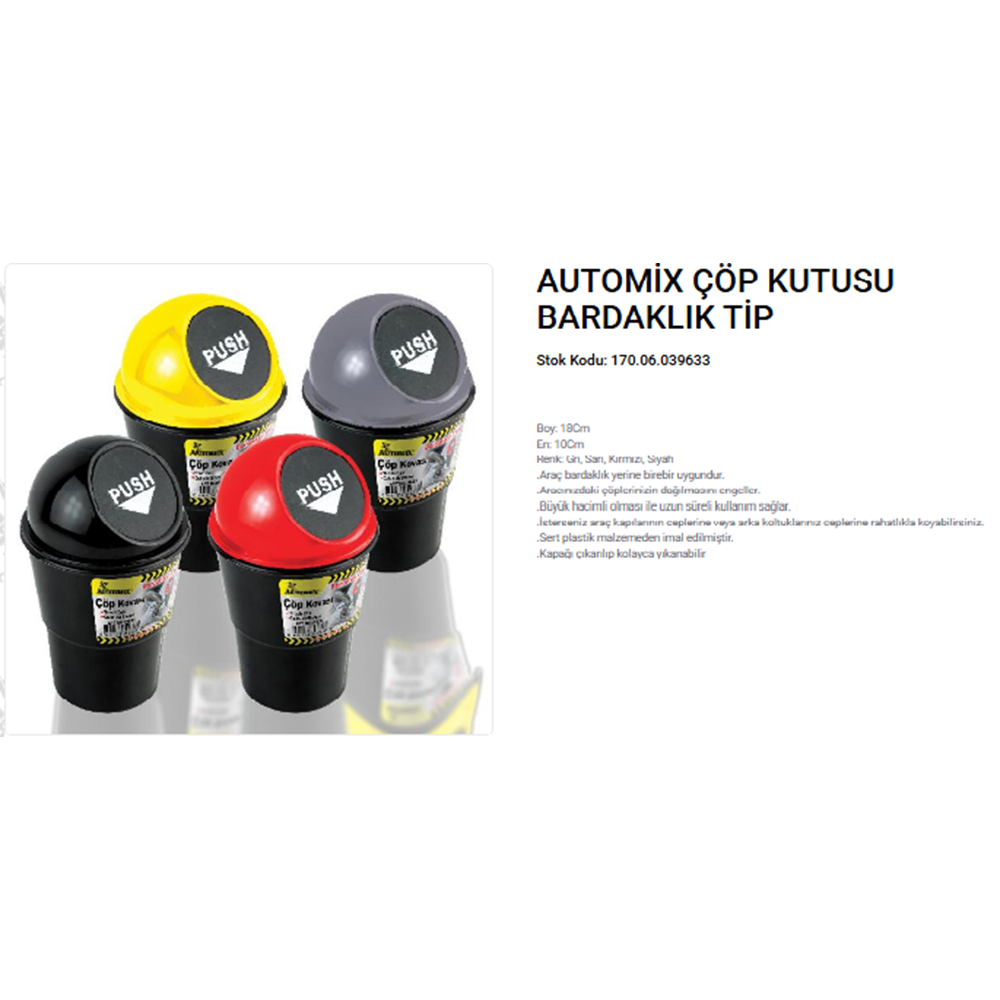 AUTOMIX ÇÖP KUTUSU BARDAKLIK TİP