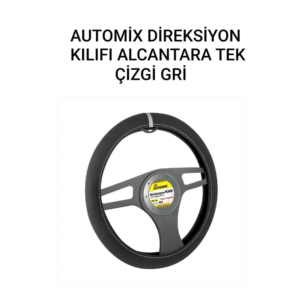 AUTOMIX DİREKSİYON KILIFI ALCANTARA GRİ ÇİZGİ