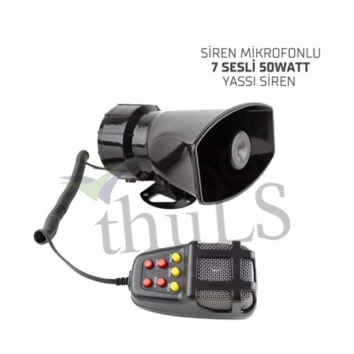 SİREN 7 SESLİ MİKROFONLU YASSI SS10 12V 50W