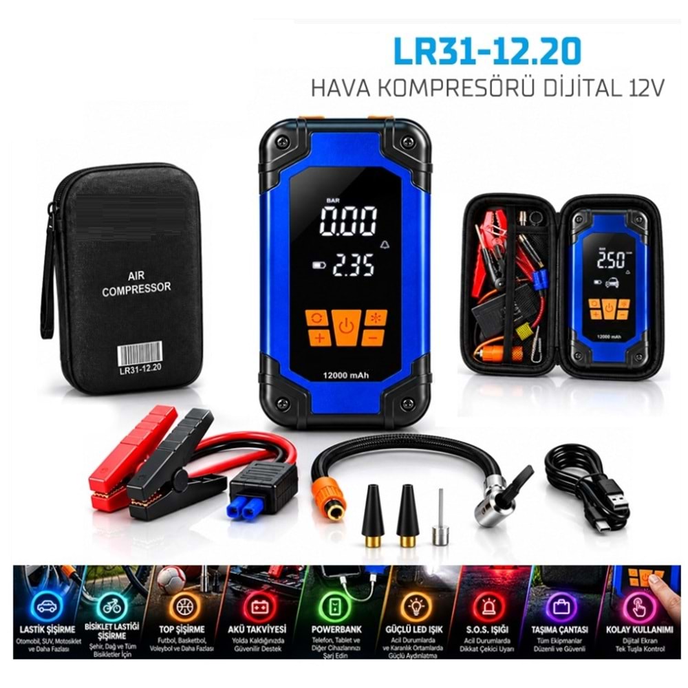 HAVA KOMPRESÖRÜ AKÜ TAKVİYE DİJİTAL 12V -31