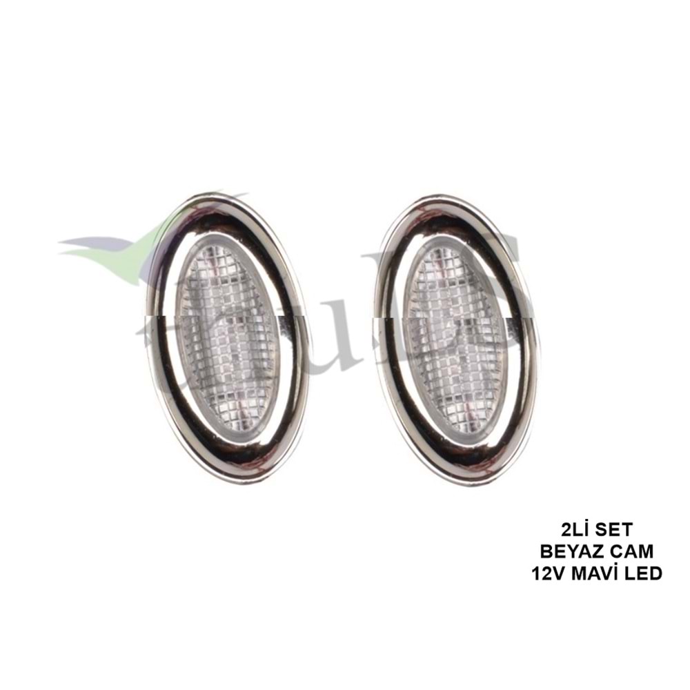 DEKOR LAMBA OVAL 2Lİ SET BEYAZ CAM 12V MAVİ LED