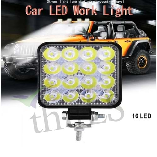 ÇALIŞMA LAMBASI -604 KARE 16 LED 12/24V BEYAZ