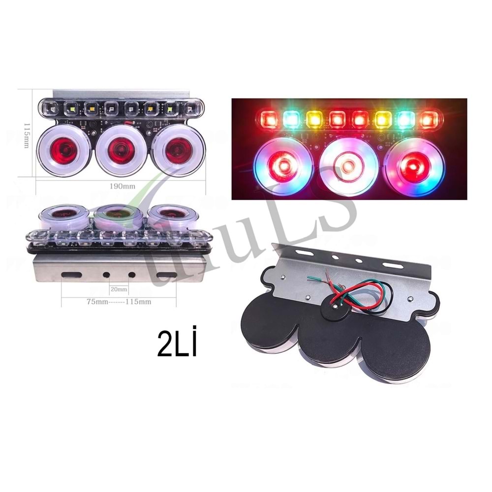 STOP LED 7 RENKLİ DÖNERLİ 2Lİ YUVARLAK 12V