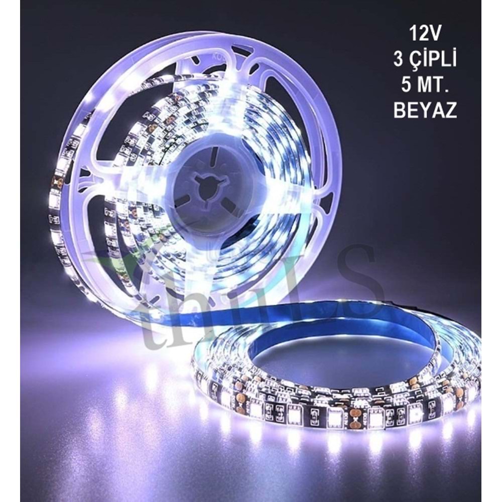 ŞERİT LED SİLİKONLU 12V 5 MT. 3 ÇİPLİ BEYAZ
