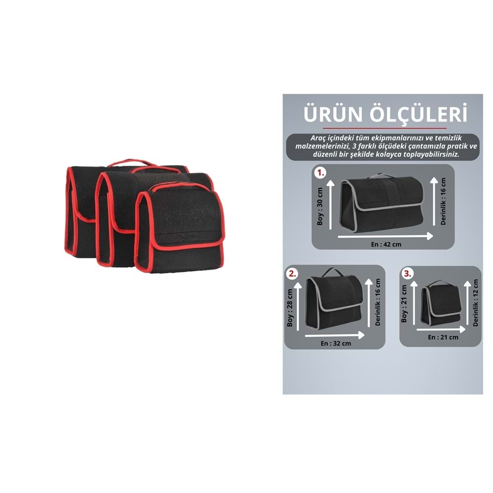 THULS BAGAJ ÇANTASI 3Ü SET SİYAH-KIRMIZI BİYE