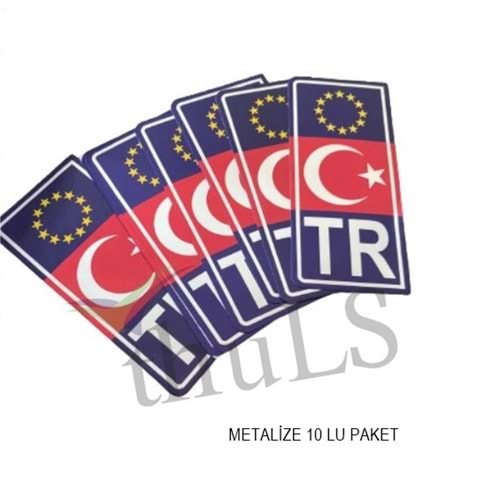 PLAKA TR METALİZE STICKER AB (MAVİ-KIRMIZI) 10LU PAKET