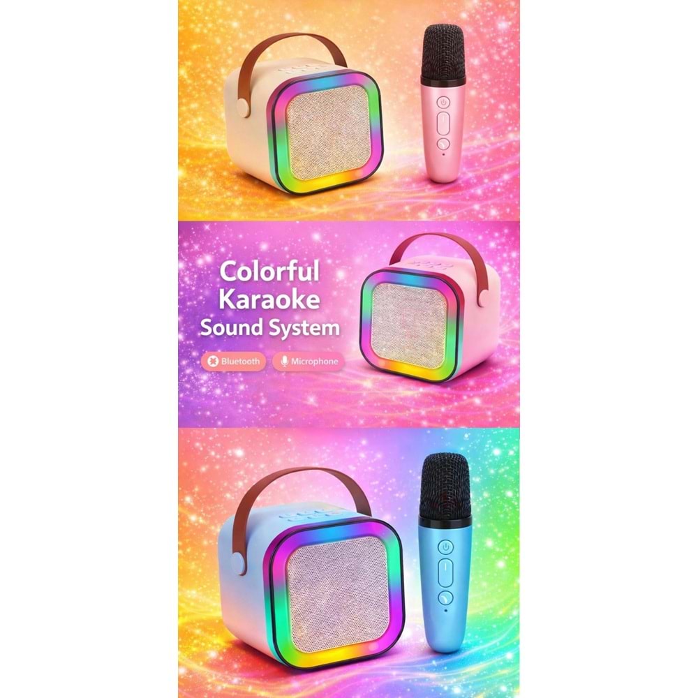 KARAOKE SOUND SYSTEM SES BOMBASI MİKROFONLU BEJ